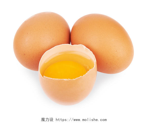 白底两个完整的鸡蛋破碎的鸡蛋